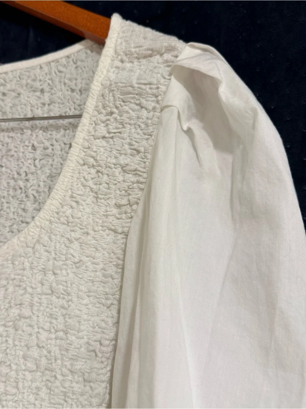 NWT Anthropologie Cream Textured Puff-Sleeve 3/4 Pearl Button Front Blouse